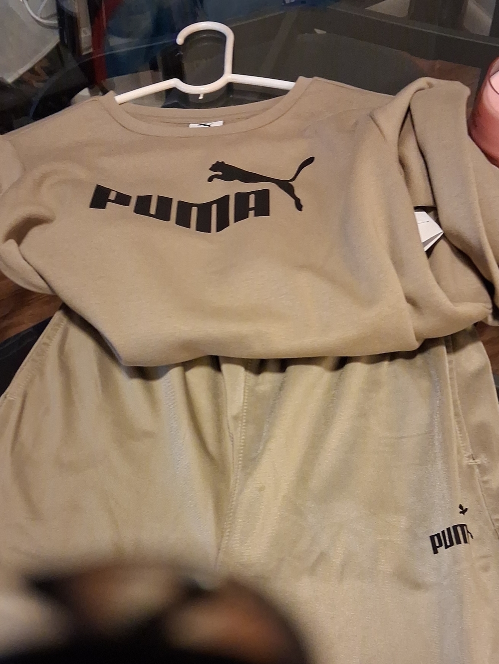 PUMA Kids Beige Taupe Logo Sweatshirt and Joggers Set